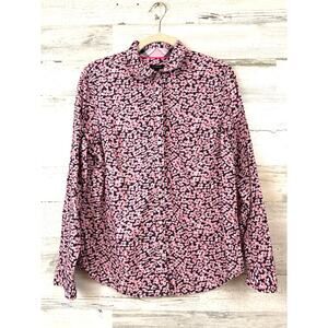 Talbots Womens 12 Pink Navy Blue Floral Button Up Long Sleeve Casual Shirt